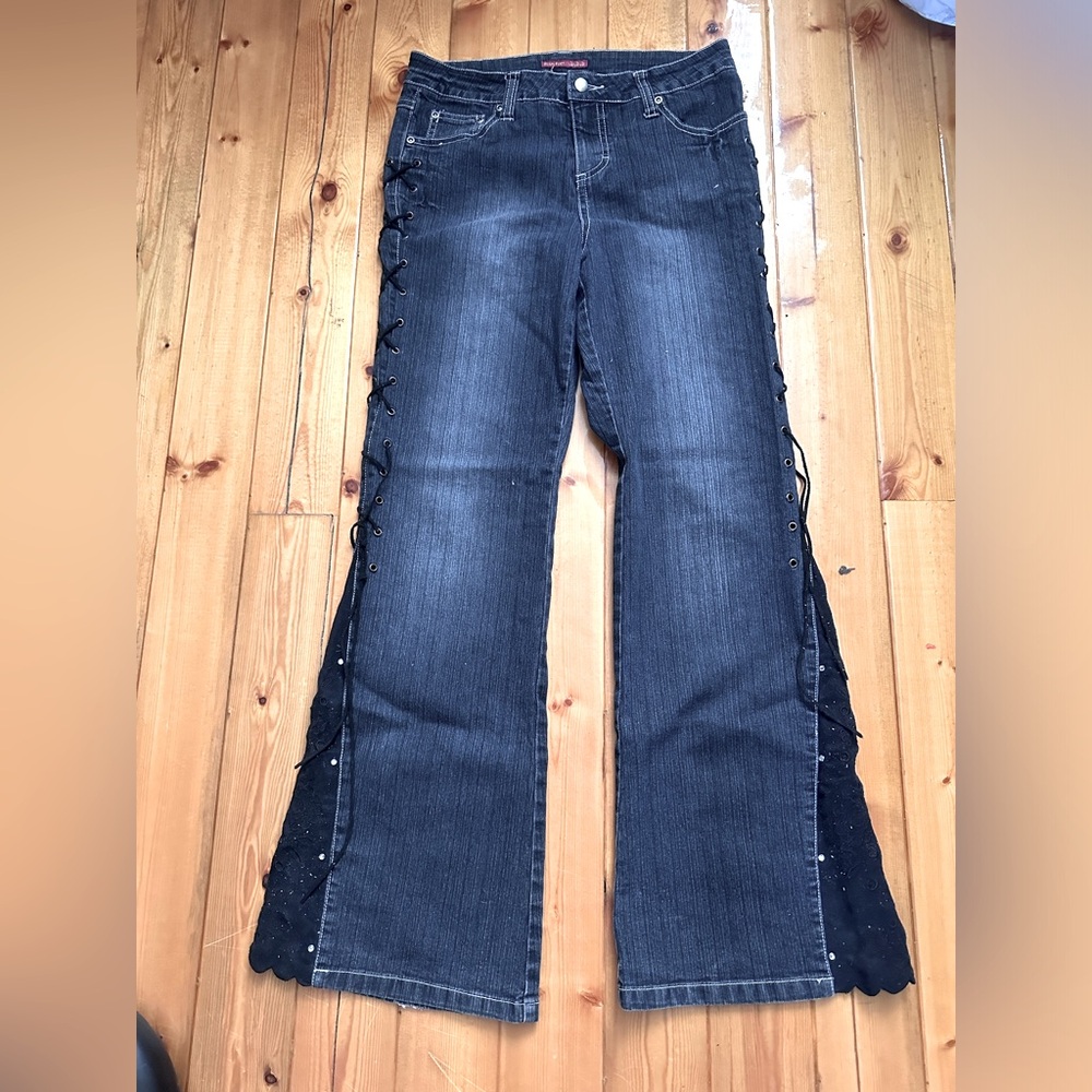 Vintage BLUSTOP Girls Lace Up Flared Denim